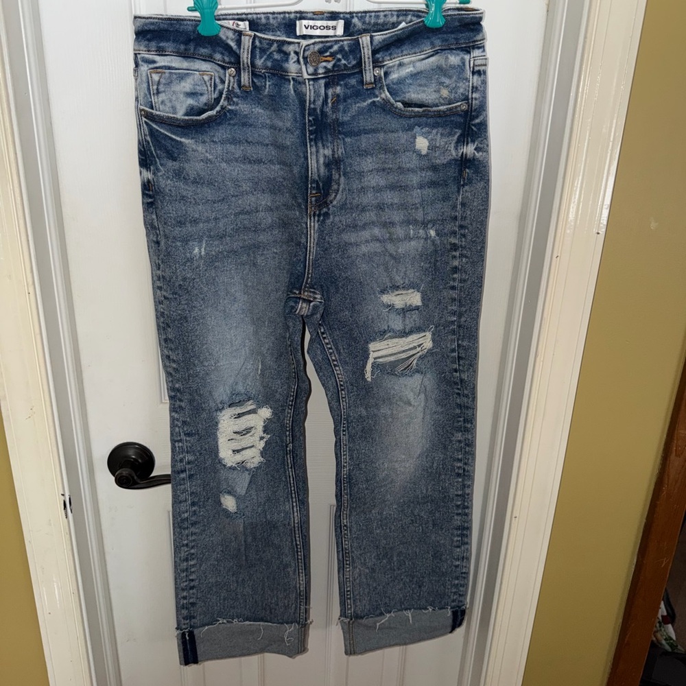 Vigoss Women’s Distressed Dark Blue Straight Jeans